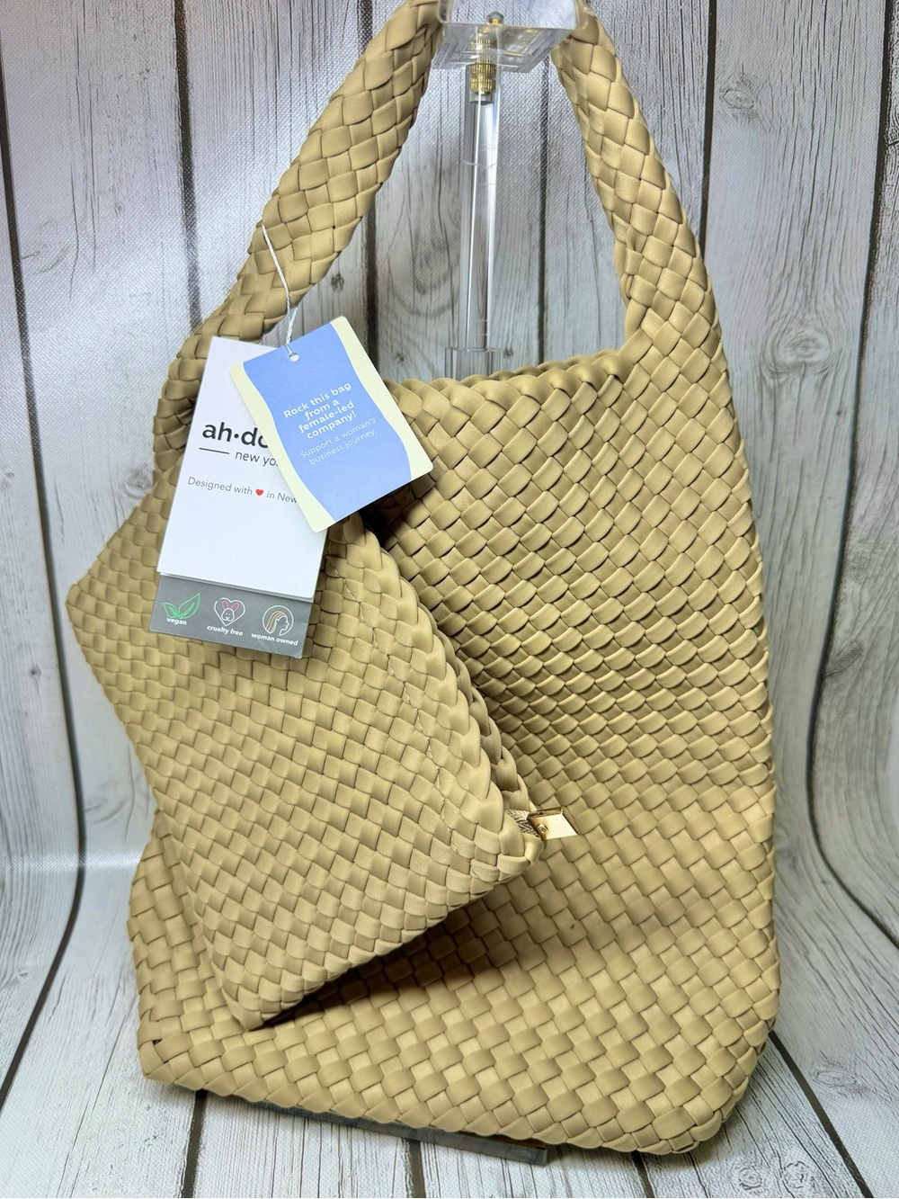BRAND NEW Beige Ahdorned woven shoulder tote bag